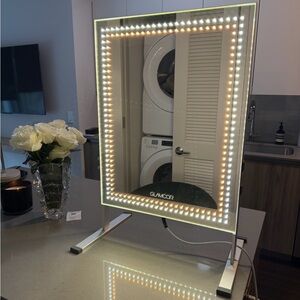 Silver LED Lighted Vanity Mirror with Dual-Tone Illumination